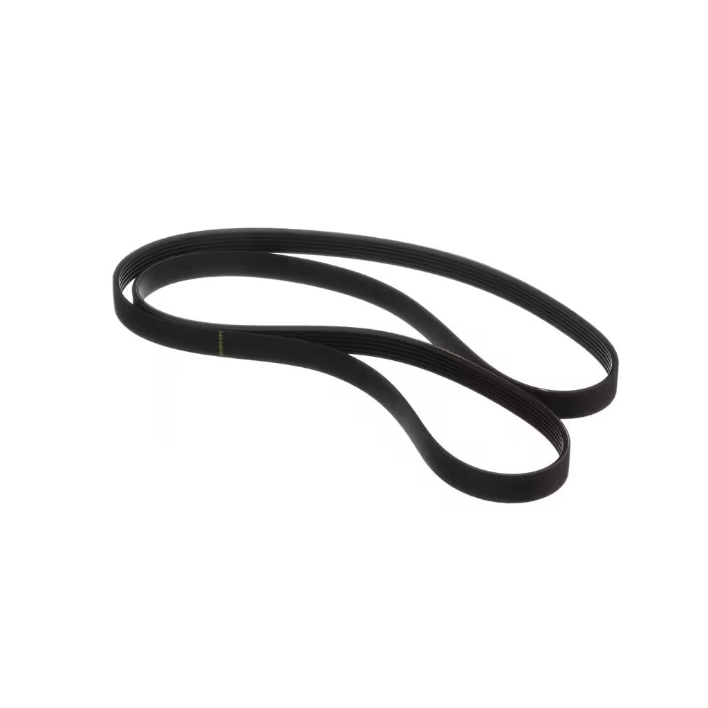 Whirlpool WP8540101 washer drive belt showing durable black rubber construction and ribbed design for secure fit.