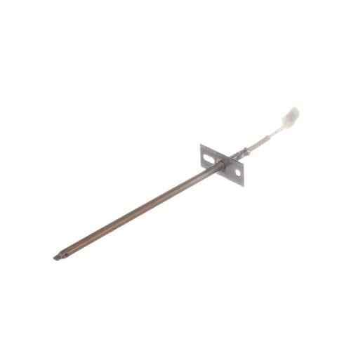 Angled side view of the temperature sensor probe with mounting flange.