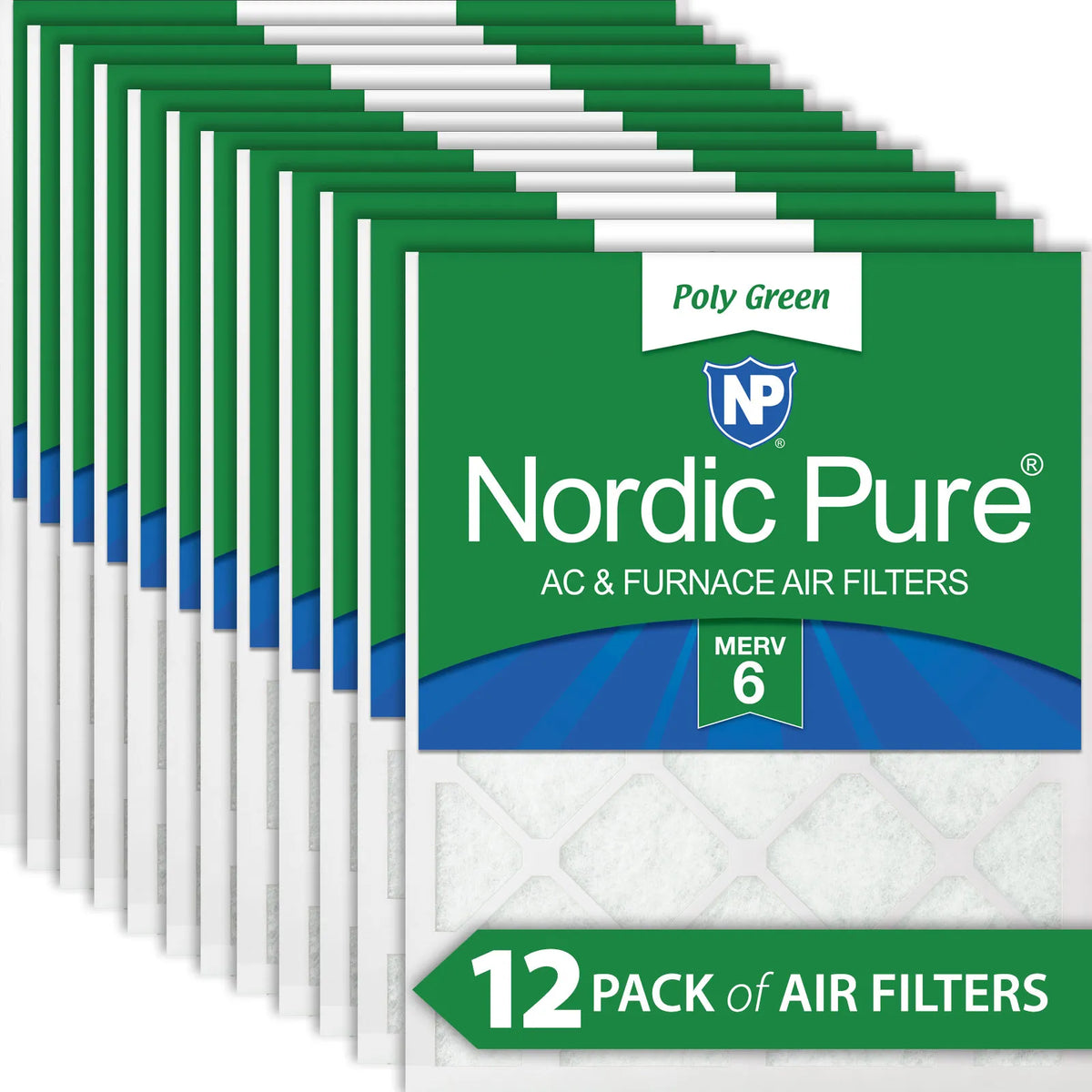 12x20x1 MERV 6 Poly Green Eco-Friendly AC & Furnace Air Filter Reduces Dust, Pollen, Pet Dander & Allergens – 12-Pack