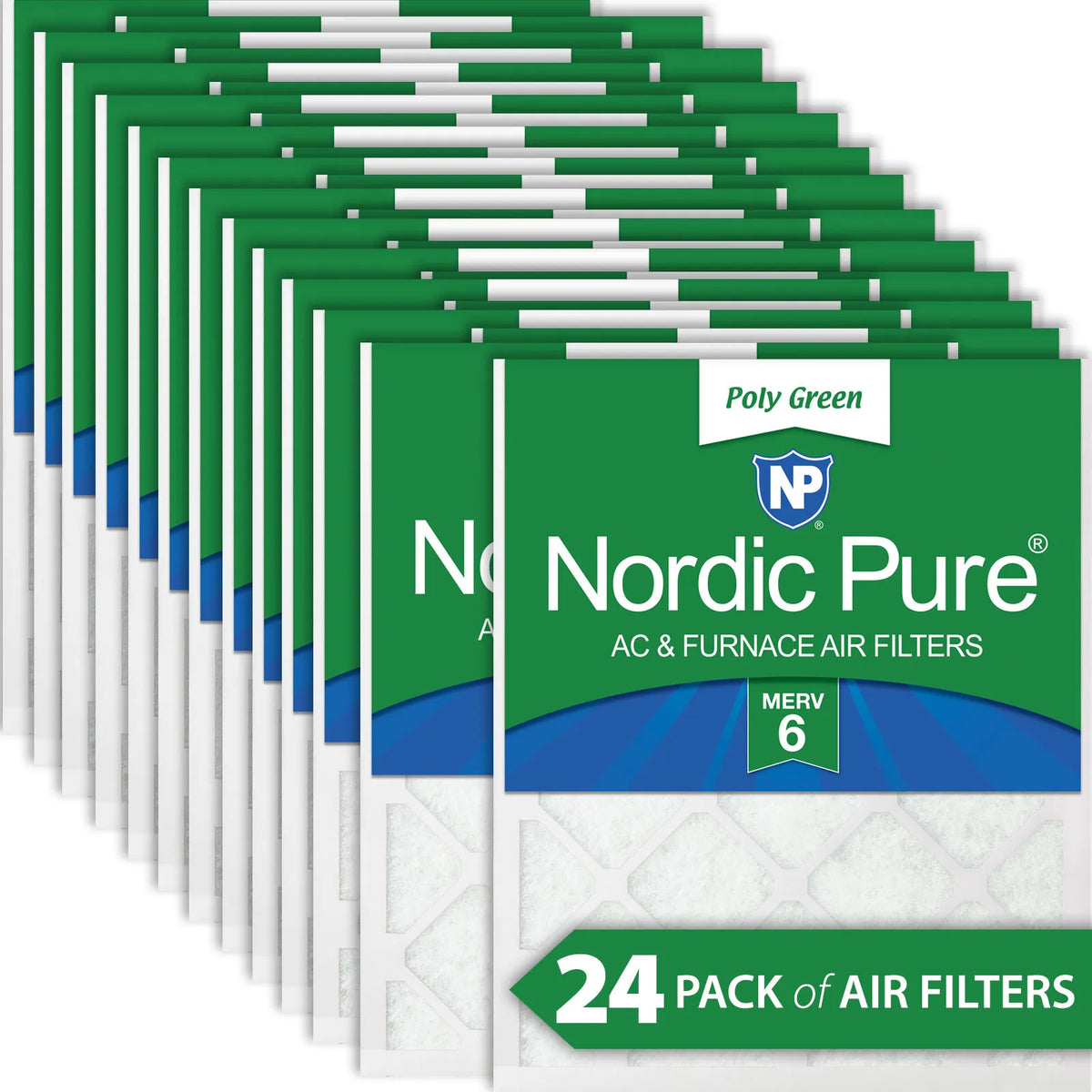 18x24x1 MERV 6 Poly Green Eco-Friendly AC & Furnace Air Filter Reduces Dust, Pollen, Pet Dander & Allergens – 24-Pack