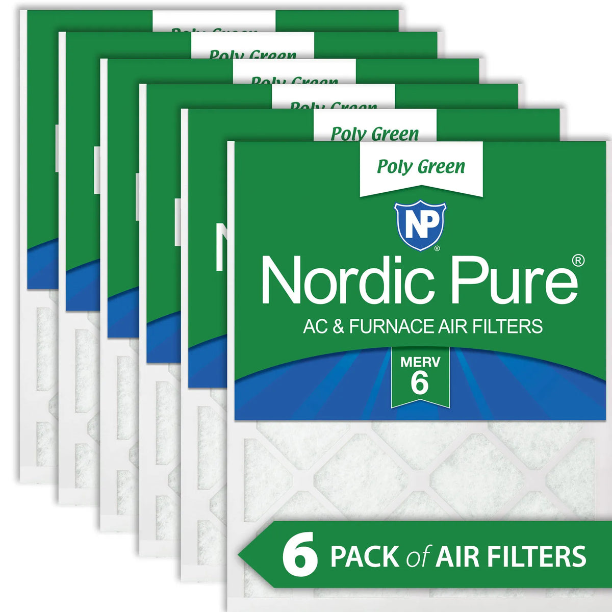 20x30x1 MERV 6 Poly Green Eco-Friendly AC & Furnace Air Filter Reduces Dust, Pollen, Pet Dander & Allergens – 6-Pack