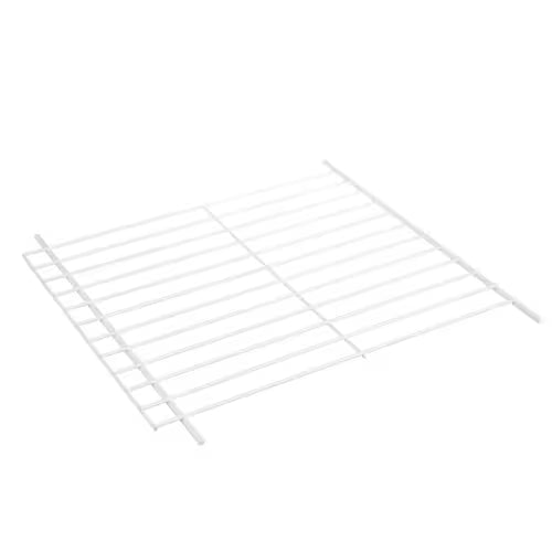 Close-up of part number 241657502 label on Frigidaire wire shelf