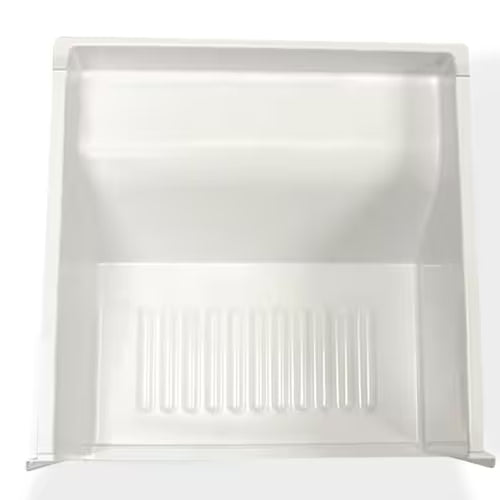 Close-up of part number 5303289500 molded into fridge drawer pan