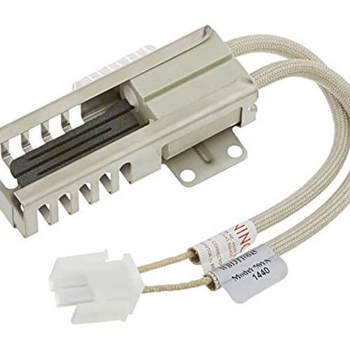 An appliance thermostat control module showing the dial shaft and a thin, coiled capillary tube.