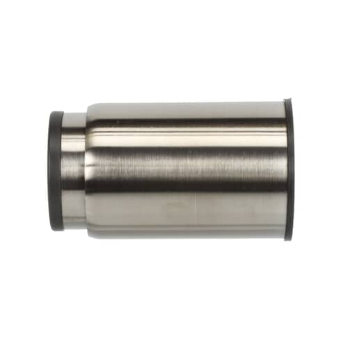 A black appliance control knob with a matte finish and a clear white indicator line on the front edge.