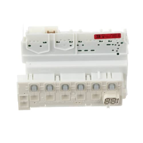 Rear view of the control board showing the wire harness connection ports and manufacturer labels.