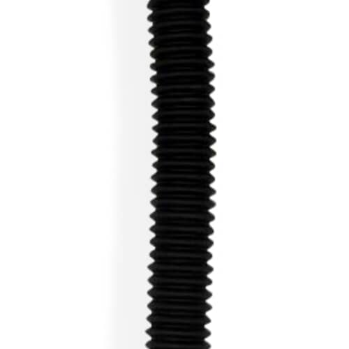 A vertically cropped section of the black, ribbed hose material against a solid white background.