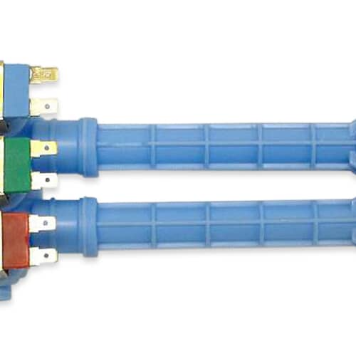 Close up of the two blue ribbed intake tubes on the Electrolux dispenser valve