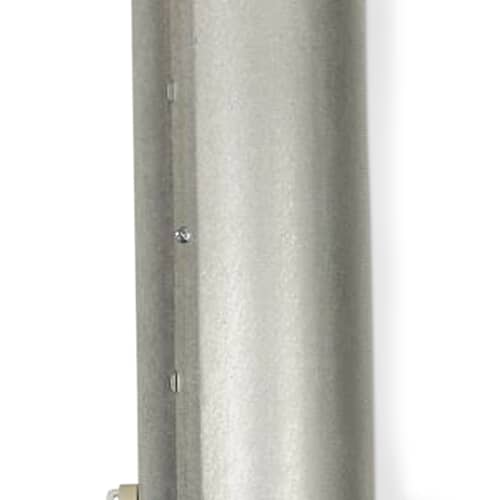 A side profile view of the metal heating duct, showing small holes for airflow sensing and mounting points.