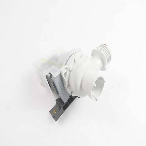 Angled view of the Electrolux 137108000 drain pump assembly showing the black motor base.