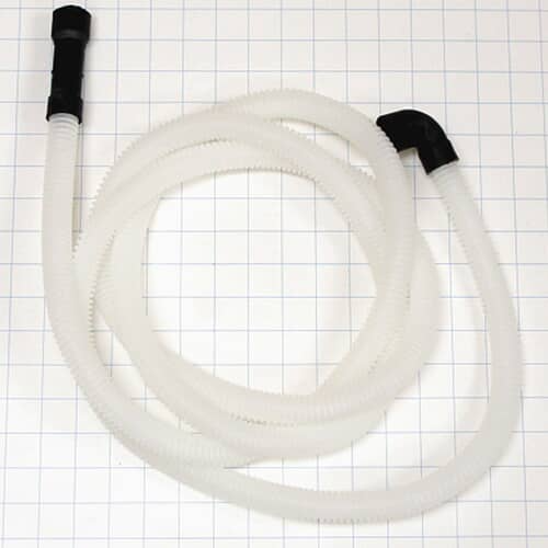 Full view of the Electrolux 154225602 Drain Hose against a grid background, highlighting the total length and end fittings.