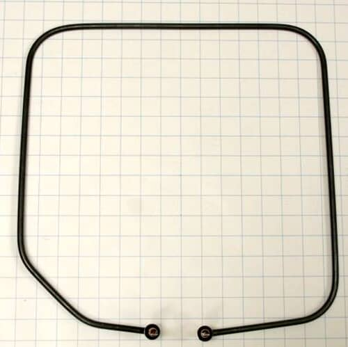 Partial view of the heating element coil showing the metal mounting plate and terminal ends.