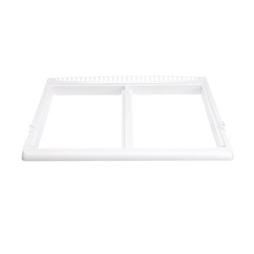 Close-up side view of the white plastic frame against a white background, highlighting its shallow profile.