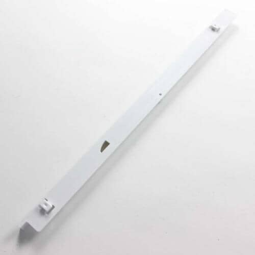 An outline view of the white plastic drawer track against a white background, emphasizing its elongated shape.