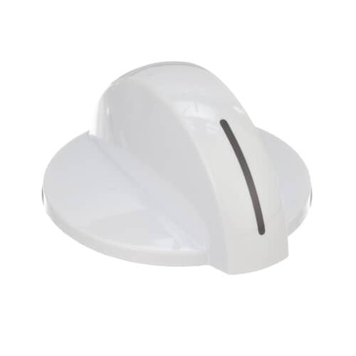 Angled view of the 316223000 white burner control knob showing the indicator line.