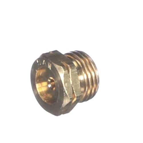 Angled view of the brass Electrolux 316470400 orifice spud calibrated for Natural Gas.