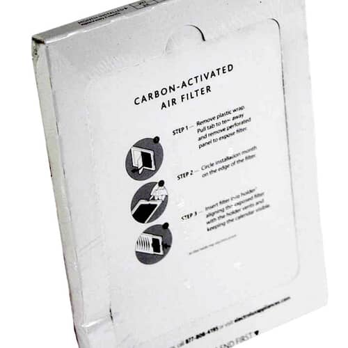 Side-by-side view showing the front of the filter packaging (black with Electrolux logo) and the plain white back panel detailing usage instructions.