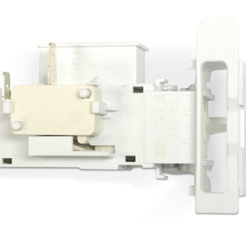 Front view of Electrolux 134936800 lid lock showing latch and electrical terminals.