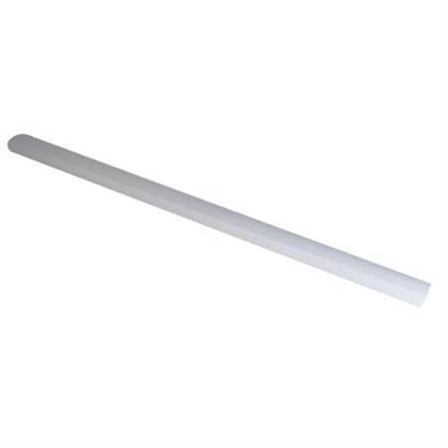 Angled view of Electrolux 240357704 white refrigerator shelf front trim piece.