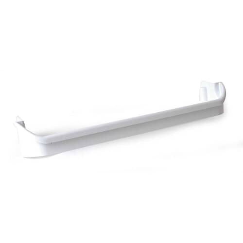 Side view of Electrolux 240534801 refrigerator door rack displaying contoured design and mounting ends.