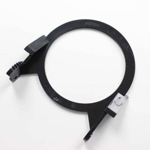 Front view of Electrolux 241688401 refrigerator ice chute door assembly showing flap seal and hinge design.