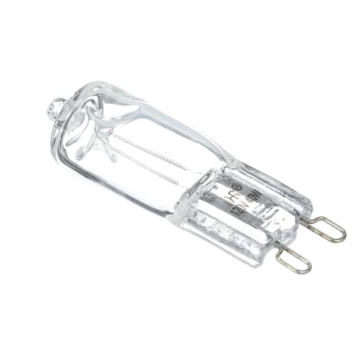 Close-up view of the 318946400 halogen bulb showing the twin loop pins (G9 base).