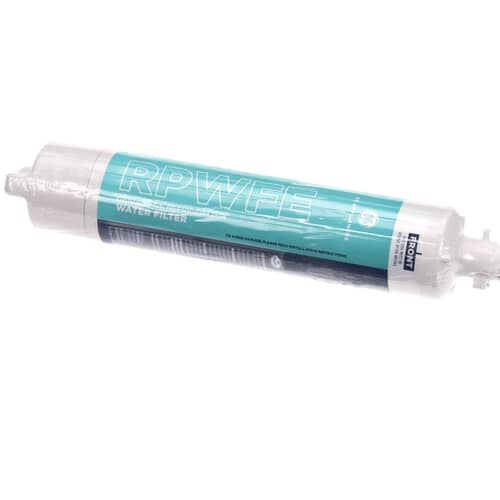 Side view of the RPWFE filter showing the light blue label detail against a white background.