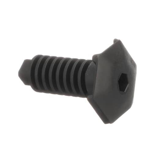 Side view of the black plastic GE WB02X10521 appliance leveling leg/foot.