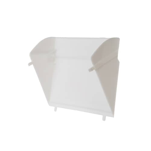 Front view of the GE WB02X11024 white plastic light lens cover for a range hood.