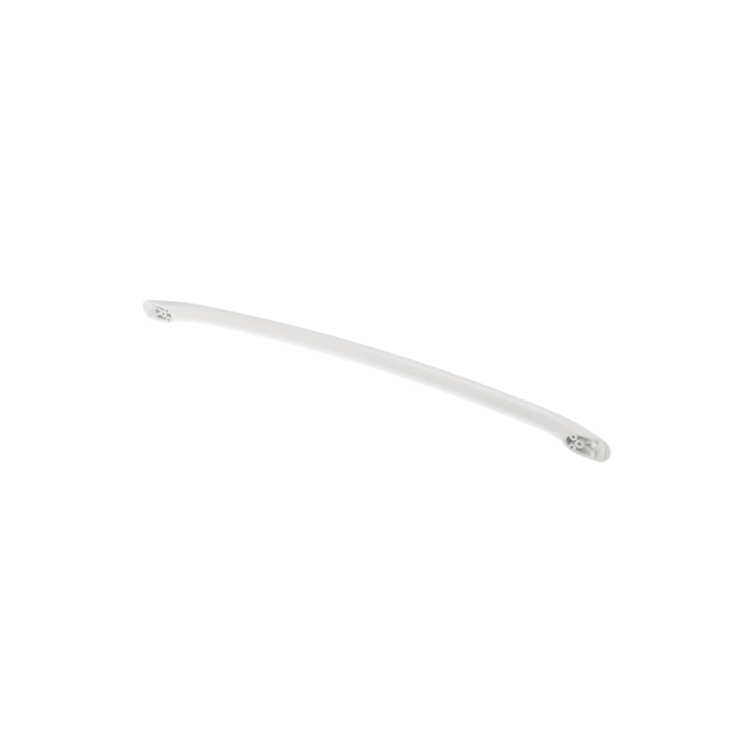 Front view of the GE WB15T10176 Handle (White), showcasing its long, sleek design for secure and comfortable appliance door operation.