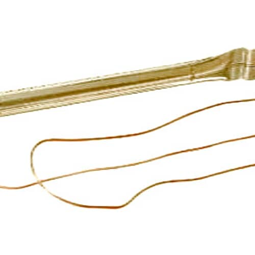 Close-up of the metal burner tube and igniter mechanism components in the WB16K10061 assembly.