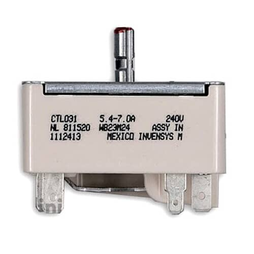Alternate angled view of the OEM GE WB23M24 electric range surface element control switch.