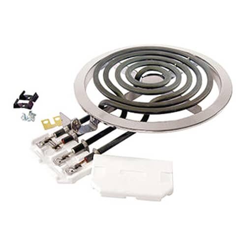 Angled view of the GE WB30X356 element kit with extra parts and terminal block.