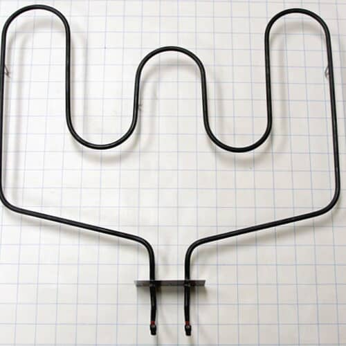 Close-up of the mounting plate and spade terminals on the WB44K10009 bake element.