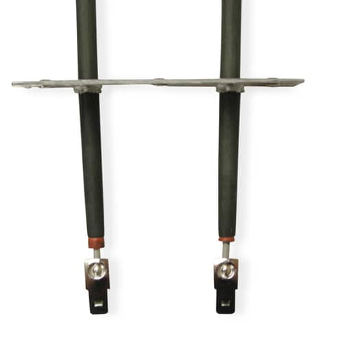 Close-up view of the two male push-in terminal connections on the GE WB44K5013 heating element.