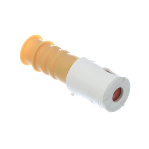 GE WD12X10189 pump adaptor assembly showing the tan rubber boot section next to the white rigid housing.