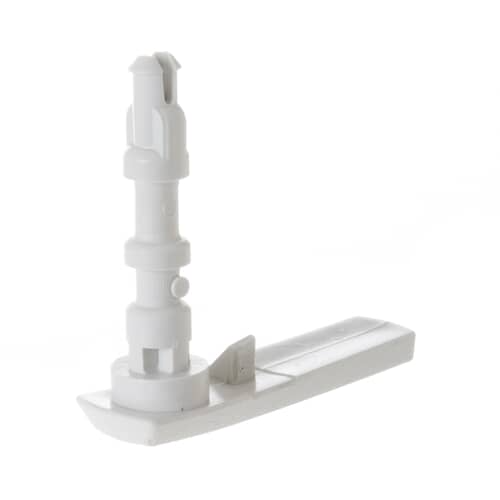 Angled view of the white plastic detergent cup shaft assembly.