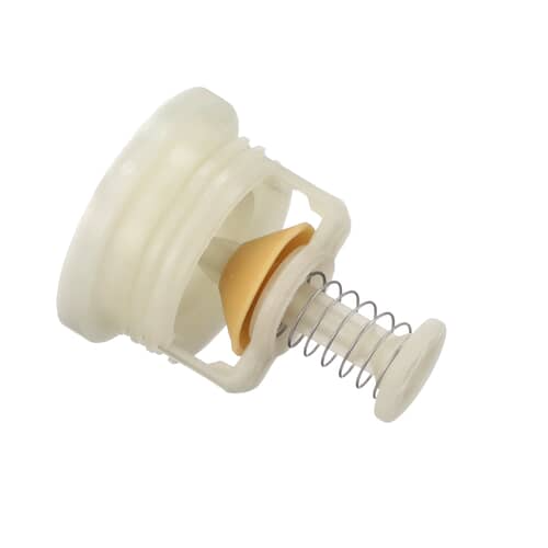 GE WD24X10018 piston assembly shown with a yellow spring-loaded diaphragm