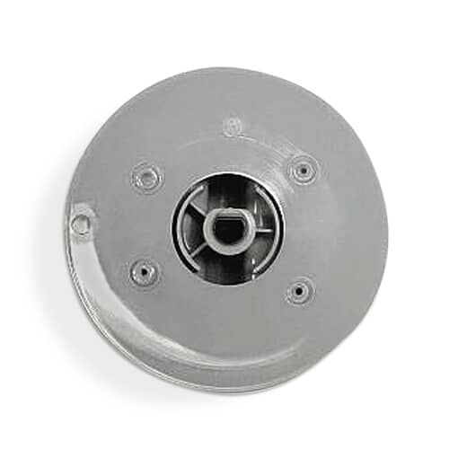 A gray dryer timer knob assembly shown at an angle, featuring a rounded handle and a chrome ring detail on the base.