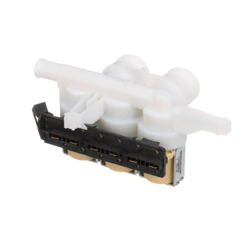 Close up of water inlet connections on GE triple solenoid valve