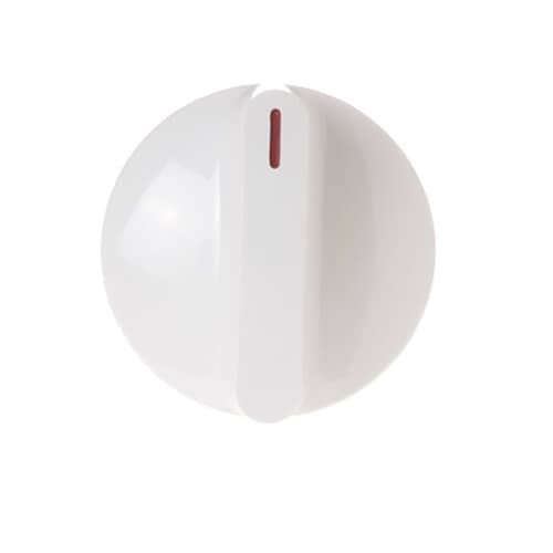 The white control knob viewed from the top, showing the vertical indicator line against a white grid background.