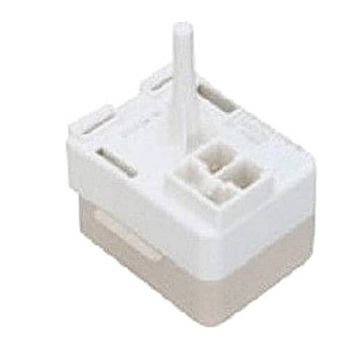 GE WR09X10106 Compressor Start Device/PTC Relay, white plastic housing.