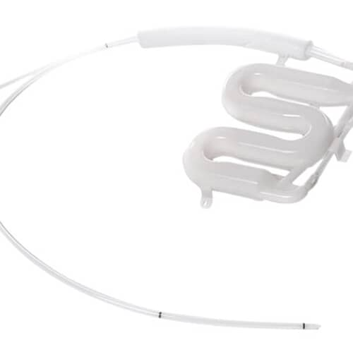 Close-up of the coiled, clear/white plastic tubing section of the water path assembly.