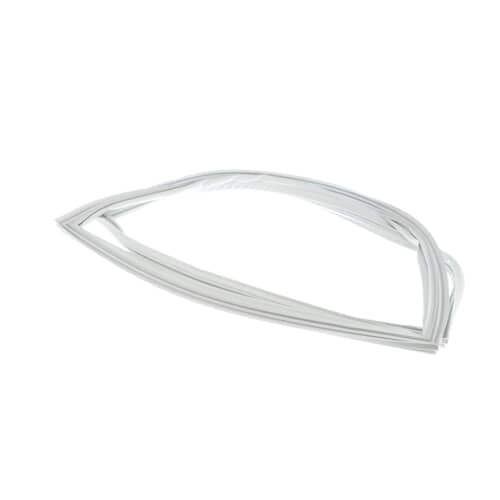 The door gasket shown forming a partial arc against a blue background, highlighting the distinctive shape matching a refrigerator door edge.