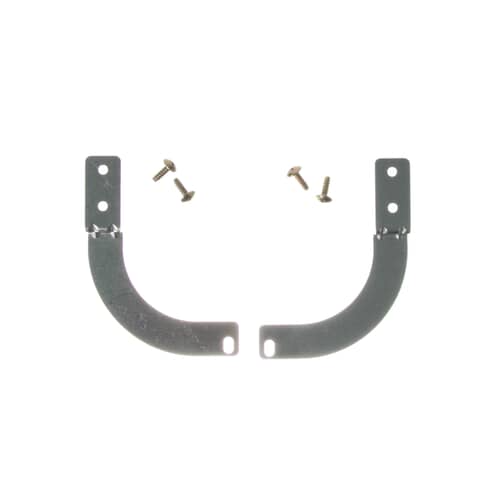 Simple view of the two black metal mounting brackets and associated screws.