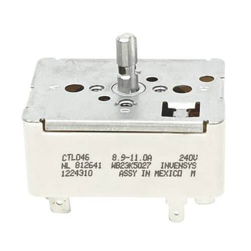 GE WB23K5027 Infinite Switch for a range surface element, showing shaft and top metal casing.