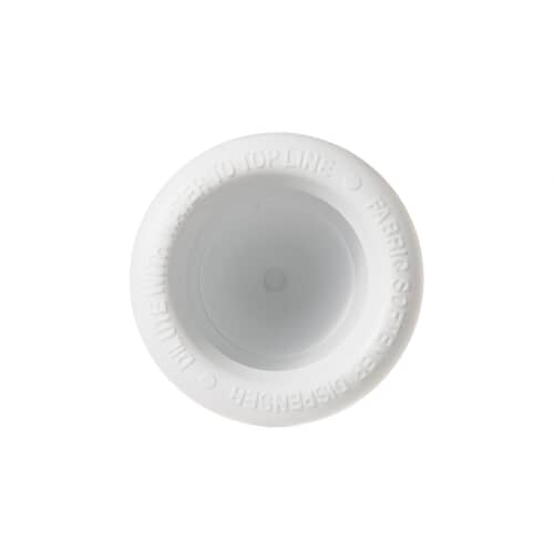 Top view of GE WH43X139 washer fabric softener dispenser showing fill opening and measurement markings.