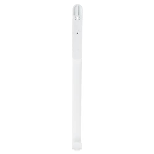 Front view of GE WR12X10107 refrigerator handle in white finish with pre-drilled mounting holes.