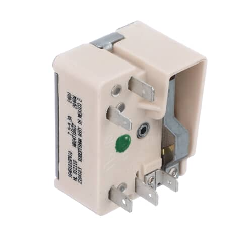 A three-quarter view of the beige infinite control switch. It clearly shows the configuration of the various quick-connect metal terminals on the side.