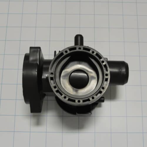 LG 3108ER1001B black pump casing showing the opening for the impeller and hose connections